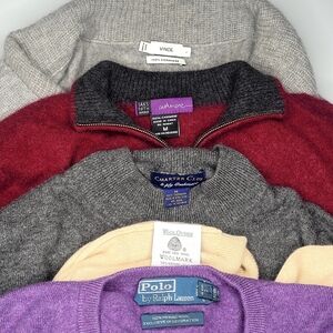 5pc CASHMERE WOOL Sweater Lot Vince Crafts Cutter Flaws Holes Upcycle Fabric DIY